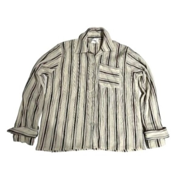 Hosbjerg Kydia Striped PJ Shirt in Beige - Picture 1 of 4